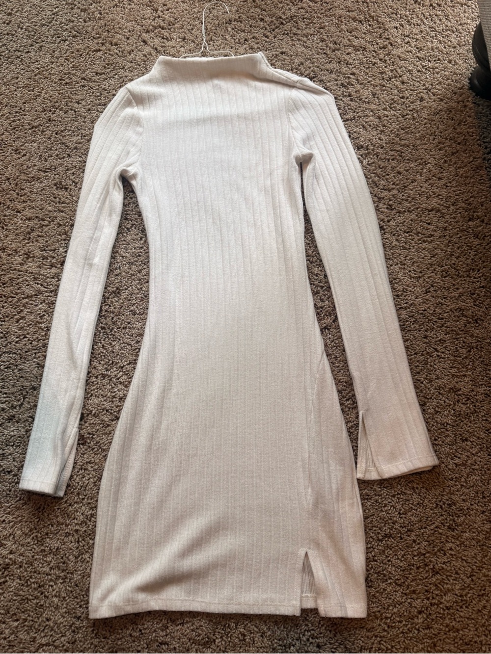 Hallmark Cream Ribbed Long Sleeve Bodycon Dress with Front Slit